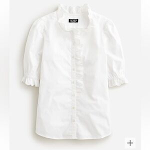 White ruffle button-up blouse